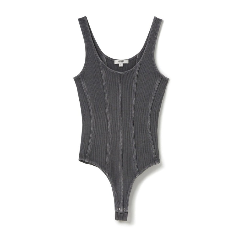 AGOLDE Elna Bodysuit Women's Small Gravity Gray Ribbed Tank Snap NWT Organic